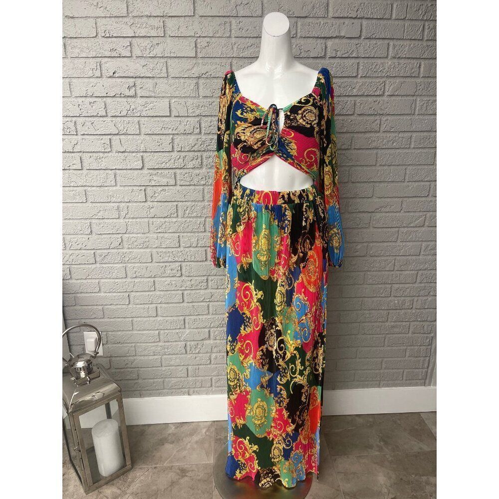 Banjul Women Multicolored Accordion Cut-Out Maxi Dress Size M